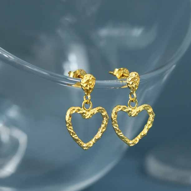 LOVCIA Irregular Heart Love Dangle Earrings for Women in 925 Sterling Silver with 18K Gold/Rhodium Plating