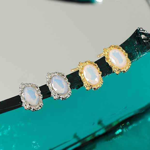 LOVCIA Radiant Oval Created Opal Sterling Silver Stud Earrings for Women with 18K Gold/Rhodium Plating