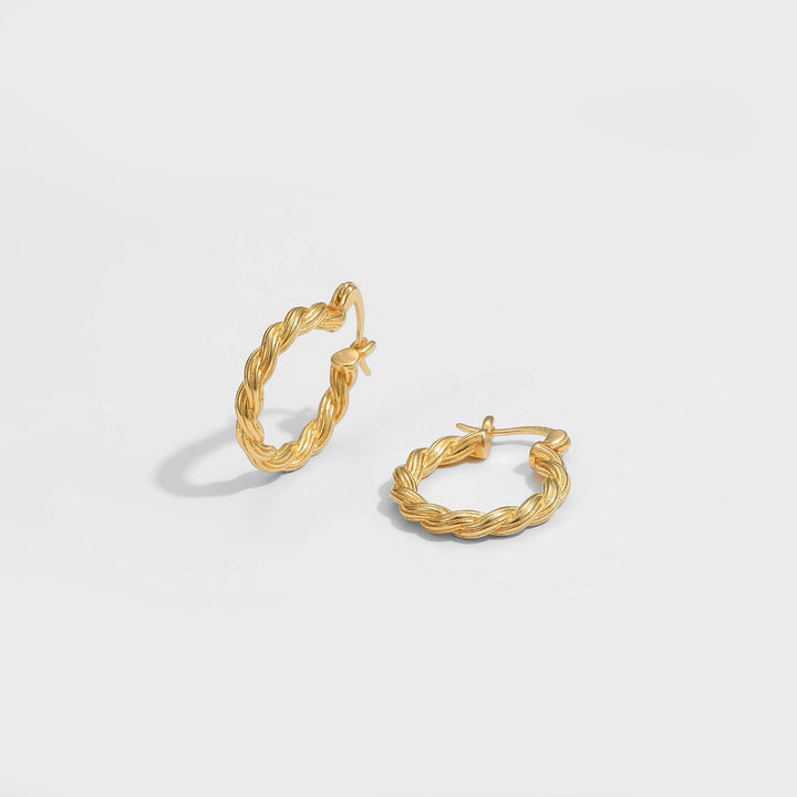 LOVCIA Elegant 925 Sterling Silver Twisted Hoop Earrings for Women with 18K Gold Plating