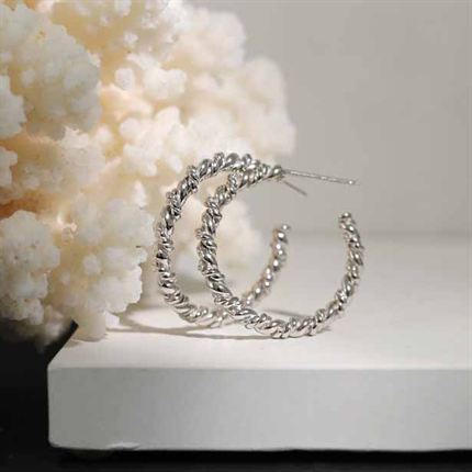 LOVCIA Elegant Twisted 925 Sterling Silver Circle Hoop Earrings for Women with 18K Gold/Rhodium Finish