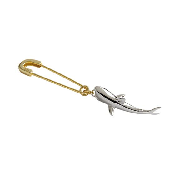 LOVCIA Sterling Silver Shark Safety Pin Earring for Women with 18K Gold/Rhodium Finish (Single)