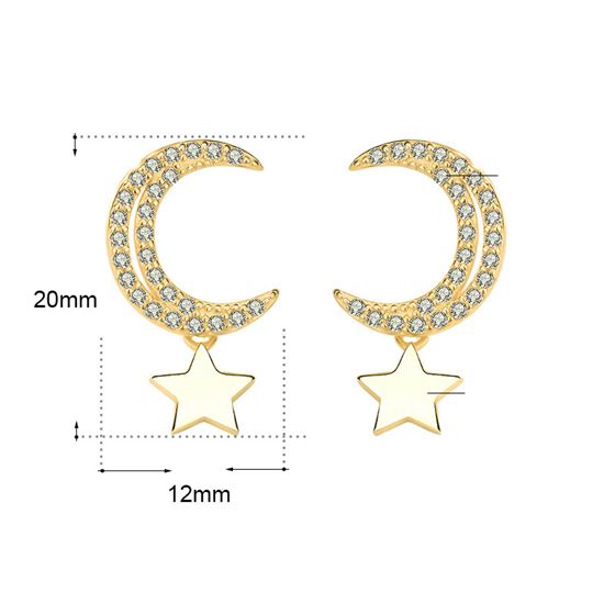 LOVCIA Sterling Silver Crescent Moon and Stars Stud Earrings for Women with AAA Cubic Zirconia