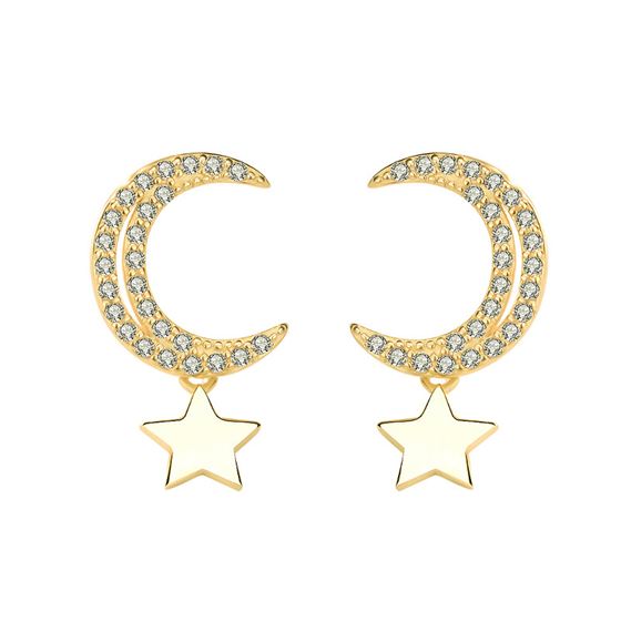 LOVCIA Sterling Silver Crescent Moon and Stars Stud Earrings for Women with AAA Cubic Zirconia