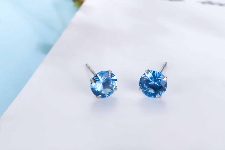 LOVCIA Elegant CZ White Round Studs Earrings for Women in 925 Sterling Silver