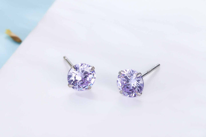 LOVCIA Elegant CZ White Round Studs Earrings for Women in 925 Sterling Silver