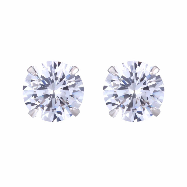 LOVCIA Elegant CZ White Round Studs Earrings for Women in 925 Sterling Silver