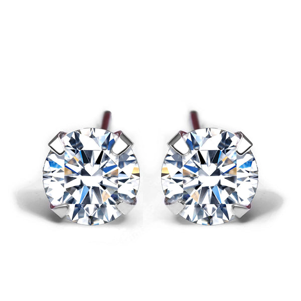 LOVCIA Elegant CZ White Round Studs Earrings for Women in 925 Sterling Silver