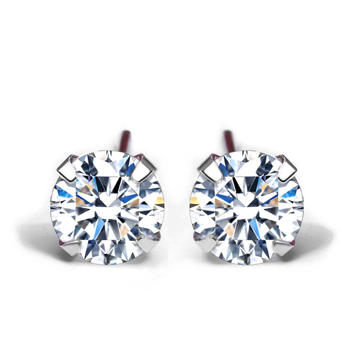 LOVCIA Elegant CZ White Round Studs Earrings for Women in 925 Sterling Silver