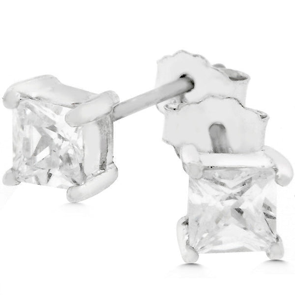 LOVCIA Princess Cut Cubic Zirconia Silver Studs