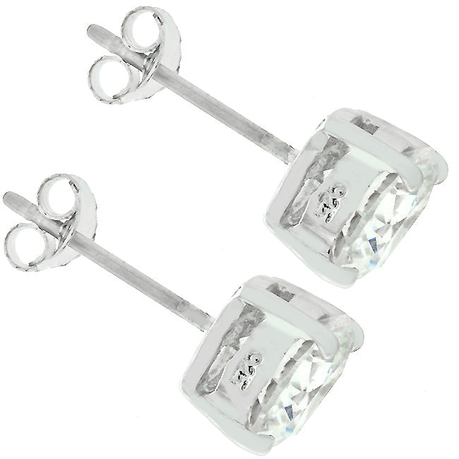 LOVCIA Elegant Rhodium-Plated Round Cubic Zirconia Stud Earrings