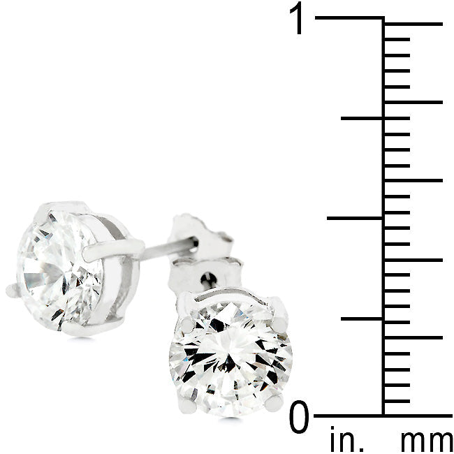 LOVCIA Elegant Rhodium-Plated Round Cubic Zirconia Stud Earrings