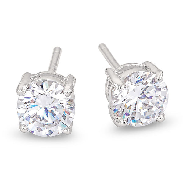 LOVCIA Elegant Rhodium-Plated Round Cubic Zirconia Stud Earrings