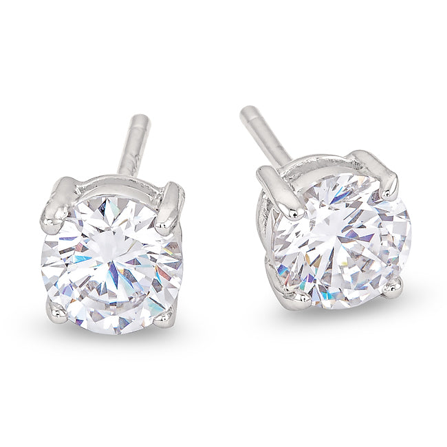 LOVCIA Elegant Rhodium-Plated Round Cubic Zirconia Stud Earrings