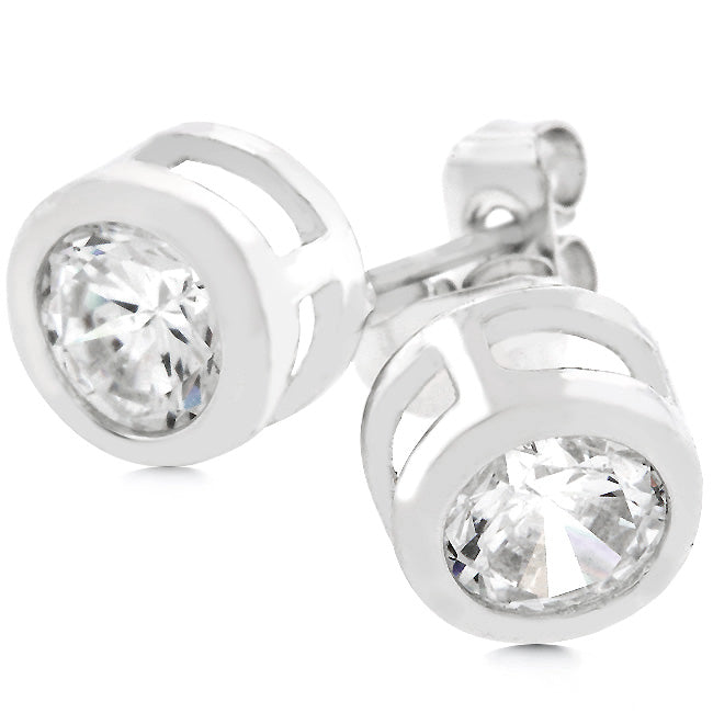 LOVCIA Modern Bezel-Set Round Stud Earrings