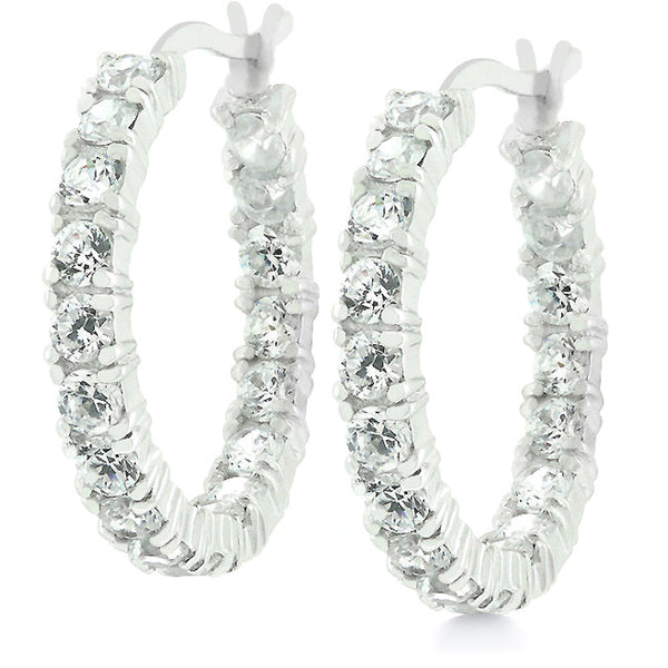 LOVCIA Timeless Rhodium-Plated Sterling Silver Hoop Earrings with Cubic Zirconia