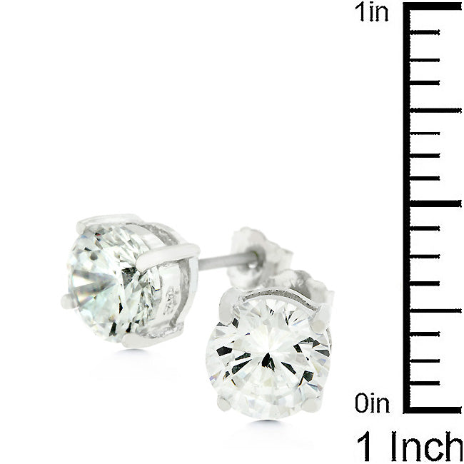 LOVCIA Elegant 6.25 MM Round Cubic Zirconia Stud Earrings in Silver