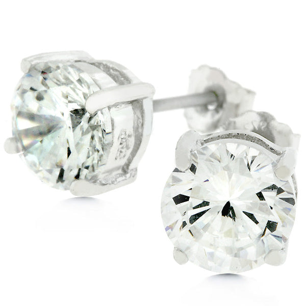 LOVCIA Elegant 6.25 MM Round Cubic Zirconia Stud Earrings in Silver