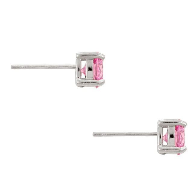 LOVCIA Elegant Pink Cubic Zirconia Rhodium-Plated Stud Earrings