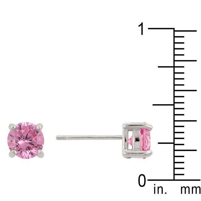 LOVCIA Elegant Pink Cubic Zirconia Rhodium-Plated Stud Earrings