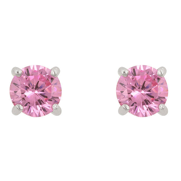 LOVCIA Elegant Pink Cubic Zirconia Rhodium-Plated Stud Earrings