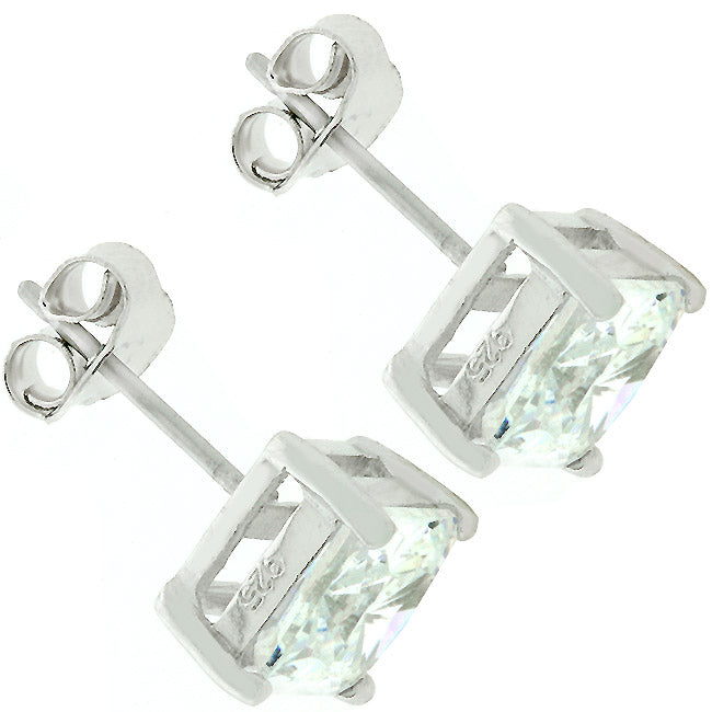 LOVCIA Elegant Sterling Silver Princess Cut Stud Earrings