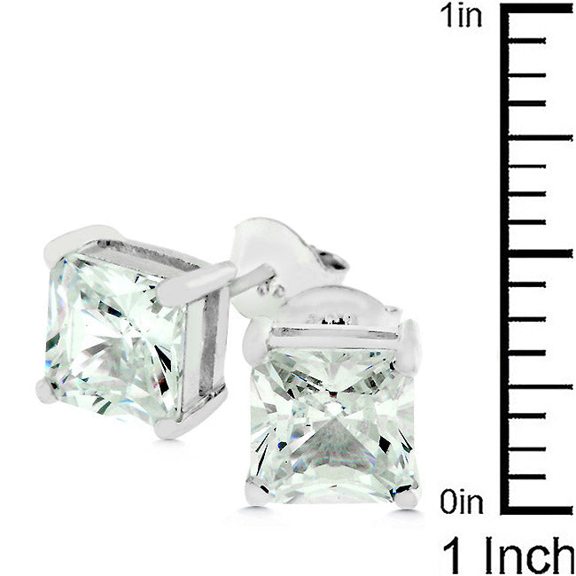 LOVCIA Elegant Sterling Silver Princess Cut Stud Earrings