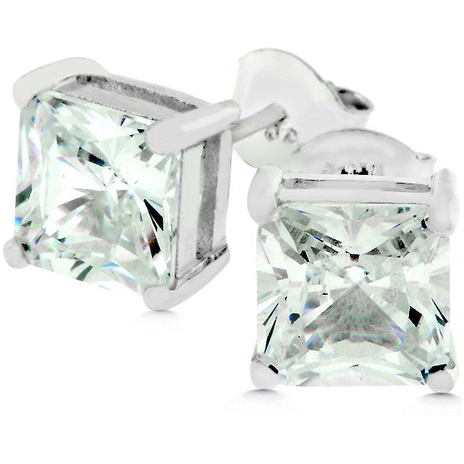 LOVCIA Elegant Sterling Silver Princess Cut Stud Earrings