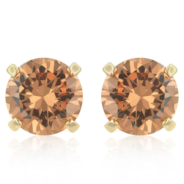 LOVCIA Elegant Champagne Zirconia Gold Stud Earrings