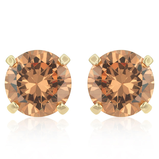 LOVCIA Elegant Champagne Zirconia Gold Stud Earrings