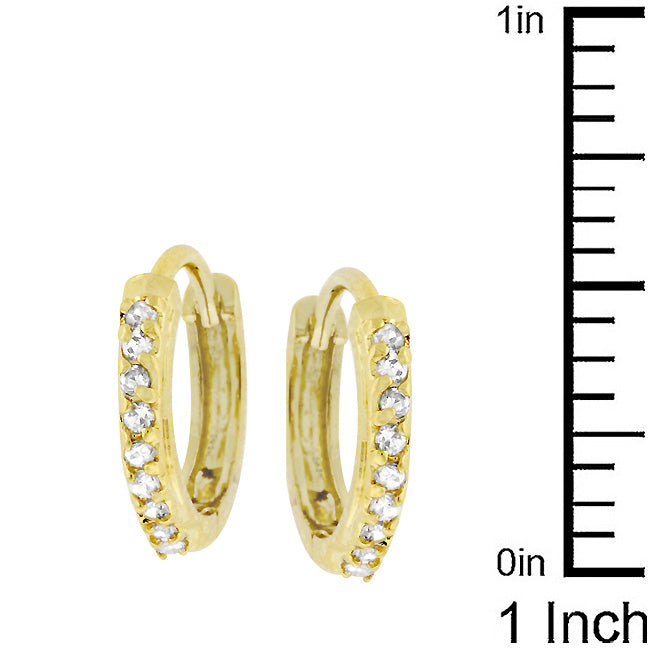 LOVCIA Elegant Goldtone Petite Hoop Earrings with Cubic Zirconia