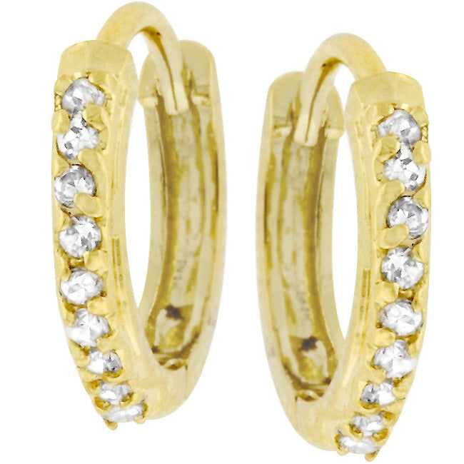 LOVCIA Elegant Goldtone Petite Hoop Earrings with Cubic Zirconia