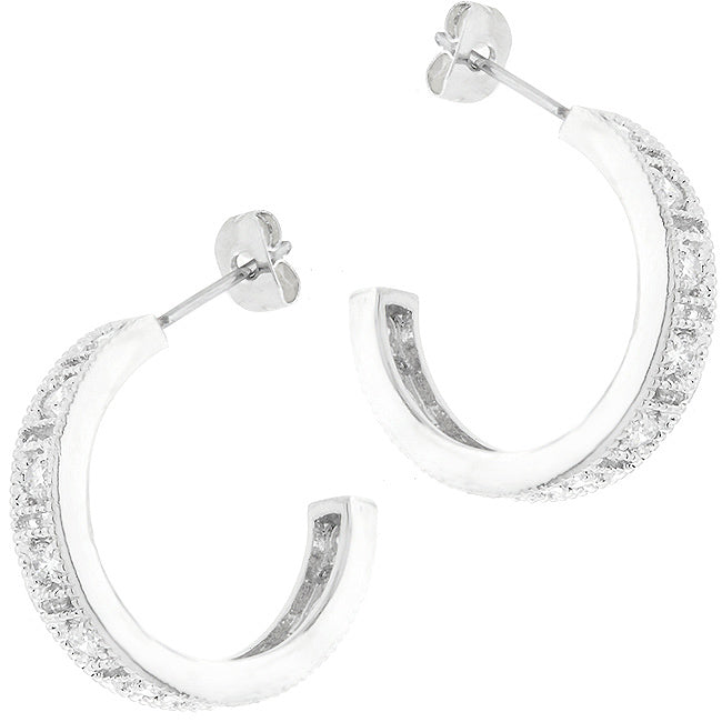 LOVCIA Dazzling Cubic Zirconia Rhodium-Plated Hoop Earrings