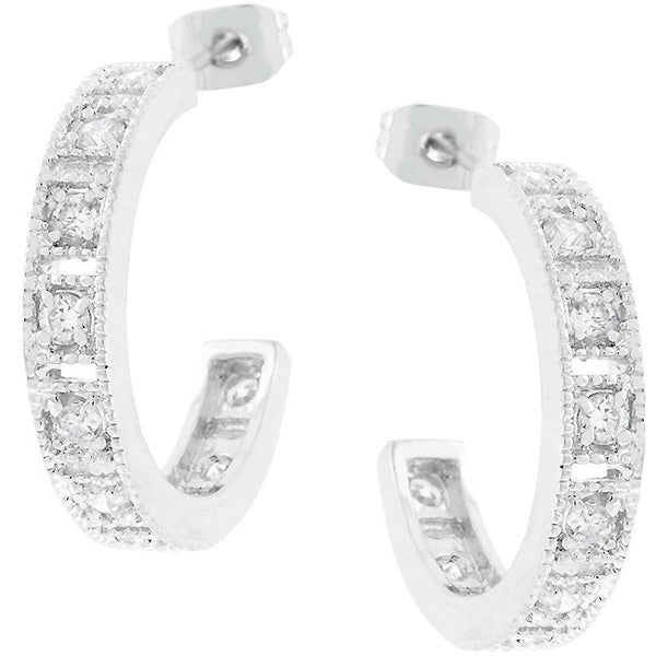 LOVCIA Dazzling Cubic Zirconia Rhodium-Plated Hoop Earrings