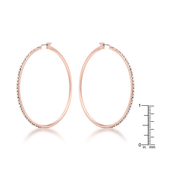 LOVCIA Glamorous Rose Gold Crystal Hoop Earrings - 55mm