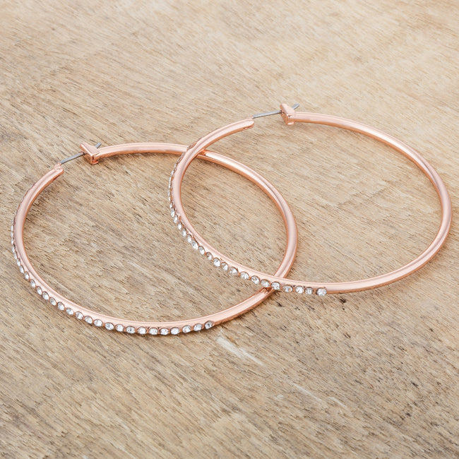 LOVCIA Glamorous Rose Gold Crystal Hoop Earrings - 55mm