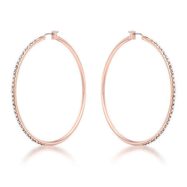 LOVCIA Glamorous Rose Gold Crystal Hoop Earrings - 55mm