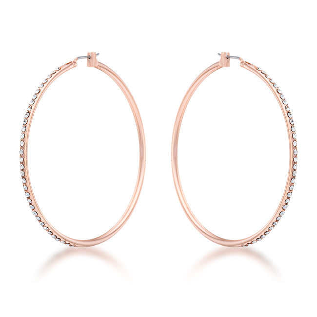 LOVCIA Glamorous Rose Gold Crystal Hoop Earrings - 55mm