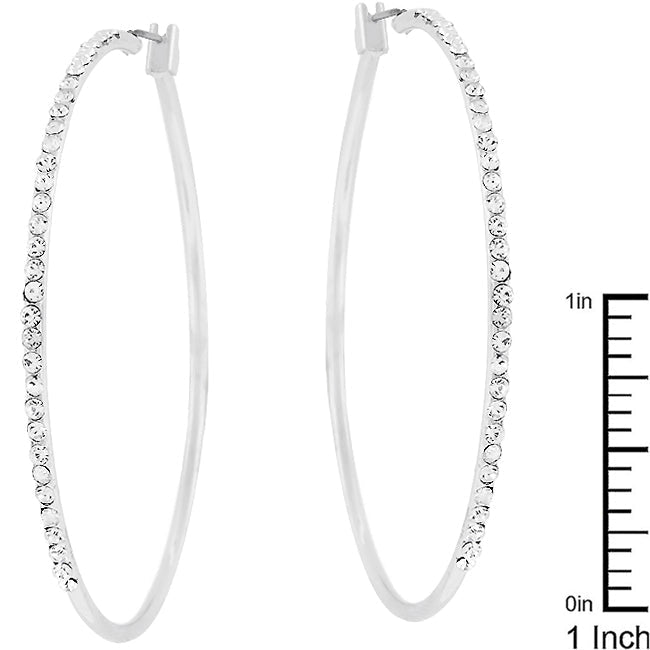 LOVCIA Elegant 2-Inch Rhodium-Plated Cubic Zirconia Hoop Earrings