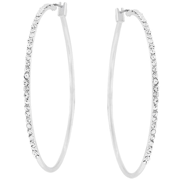 LOVCIA Elegant 2-Inch Rhodium-Plated Cubic Zirconia Hoop Earrings