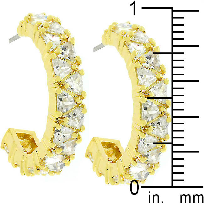 LOVCIA 18K Gold-Plated Trillion Cut Cubic Zirconia Hoop Earrings