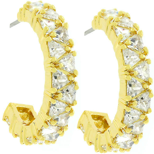 LOVCIA 18K Gold-Plated Trillion Cut Cubic Zirconia Hoop Earrings