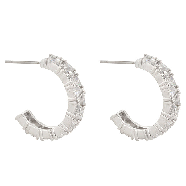 LOVCIA Elegant Trillion Cut CZ Rhodium-Plated Hoop Earrings