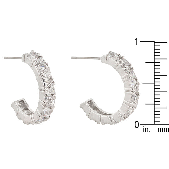 LOVCIA Elegant Trillion Cut CZ Rhodium-Plated Hoop Earrings