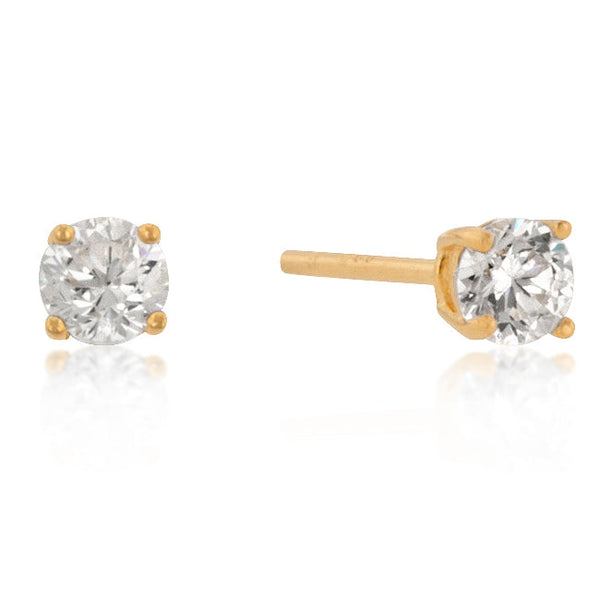 LOVCIA 18K Gold Plated Round Cut 4mm Cubic Zirconia Stud Earrings