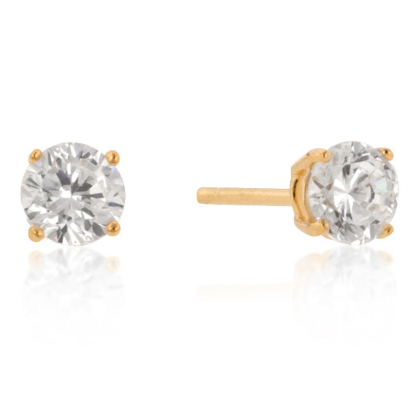 LOVCIA 18k Gold Plated Sterling Silver Round Cut Cubic Zirconia Stud Earrings