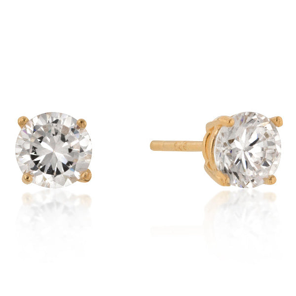 LOVCIA 18k Gold-Plated 6mm Round Cut Cubic Zirconia Stud Earrings