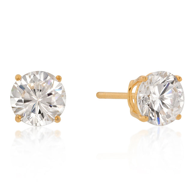 LOVCIA Elegant 7mm Round Cut Cubic Zirconia Studs in 18k Gold Plating