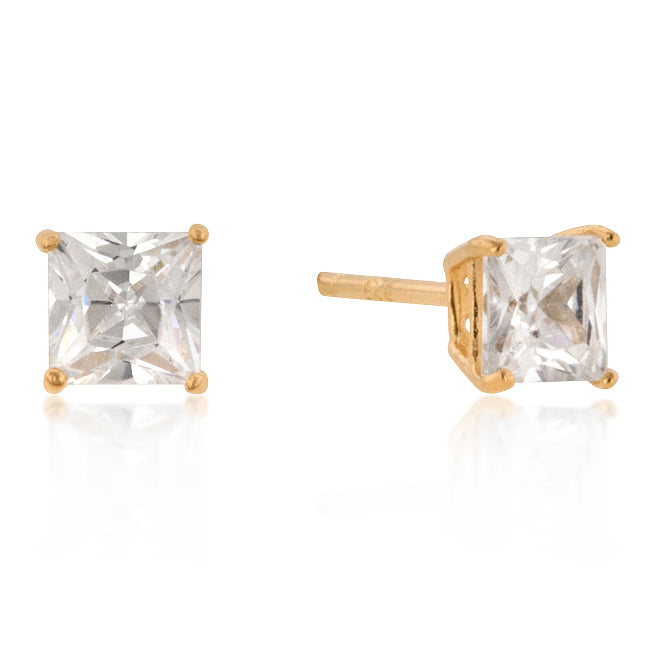 LOVCIA Elegant 5mm Princess Cut Gold Stud Earrings