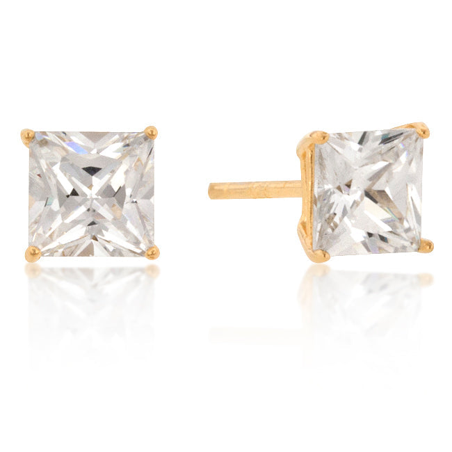 LOVCIA 18k Gold Plated Princess Cut Cubic Zirconia 6mm Stud Earrings