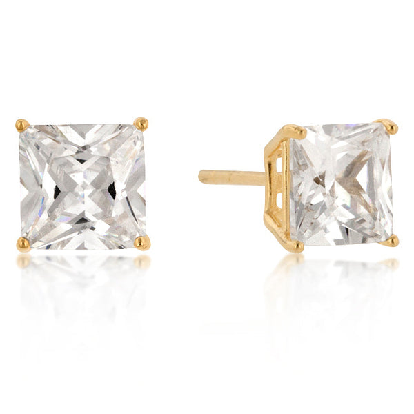 LOVCIA 18k Gold Plated 7mm Round Cut Cubic Zirconia Stud Earrings